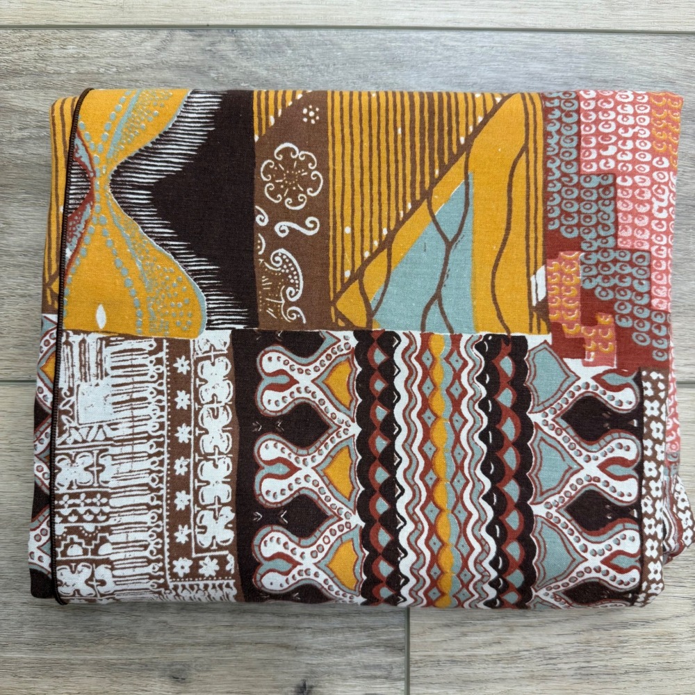 Vintage Patchwork Batik Tablecloth Rectangle Global Eclectic Boho 84x58 Fabric